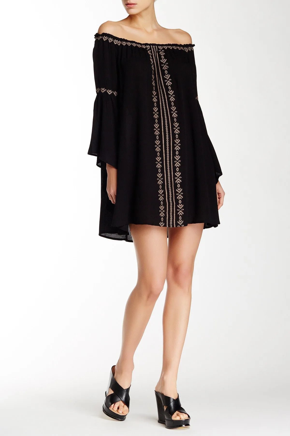 Cecico | Black Bell Sleeve with White Cross Stitch