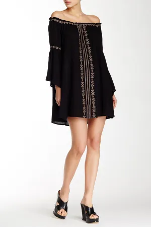 Cecico | Black Bell Sleeve with White Cross Stitch