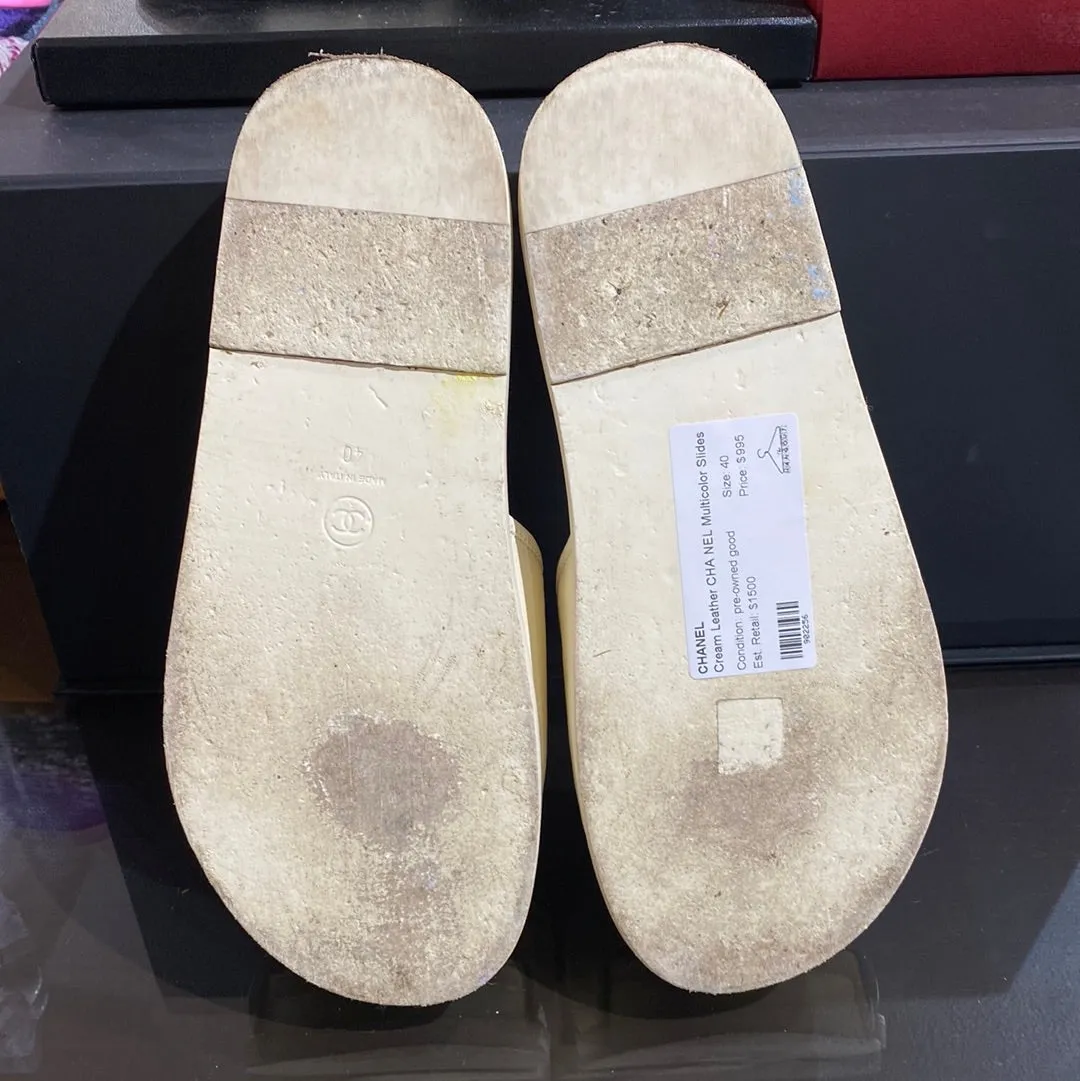 Chanel Cream Leather CHA NEL Multicolor Slides