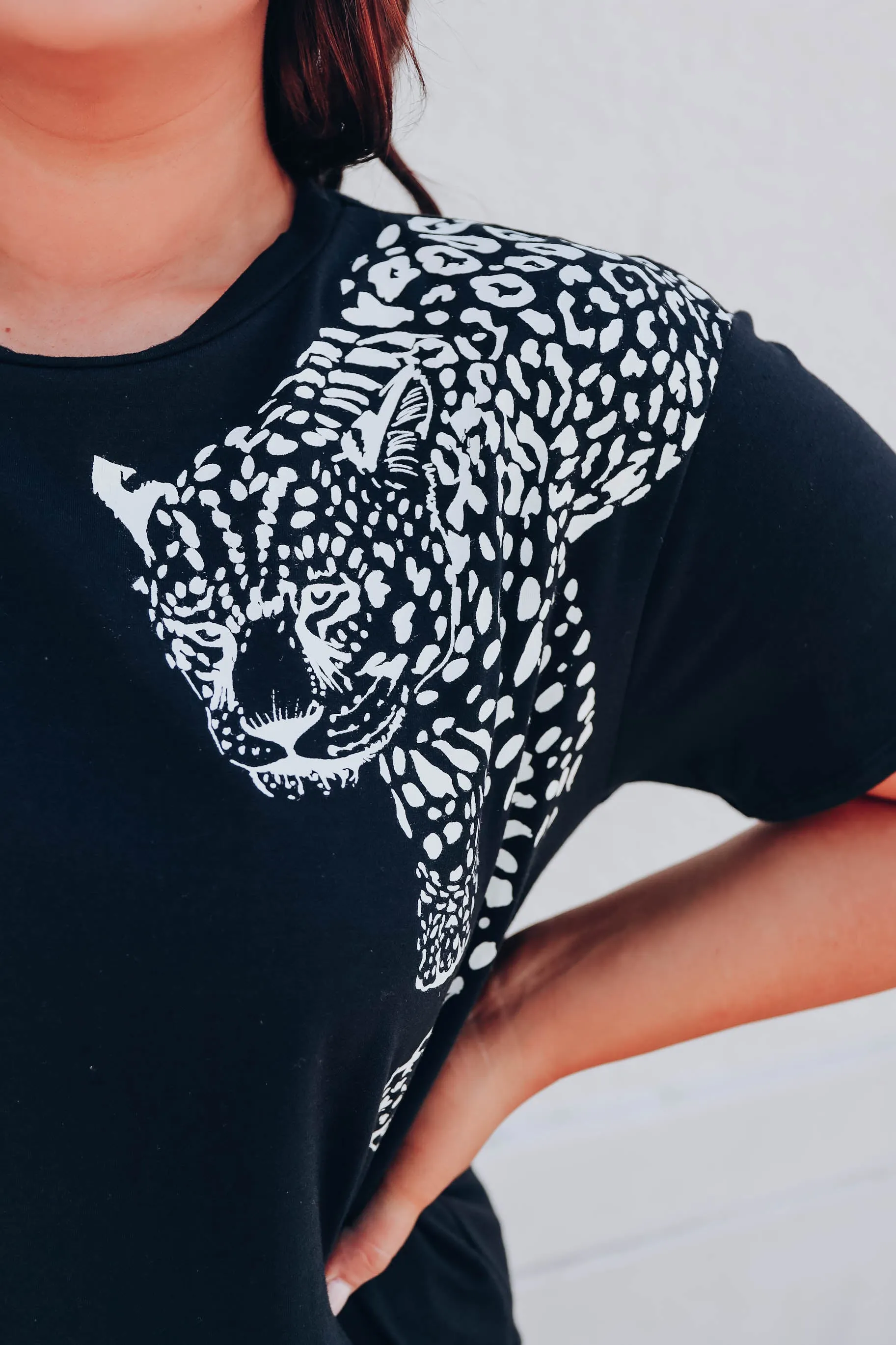 Cheetah Graphic T-shirt Dress - Black