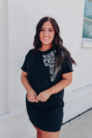Cheetah Graphic T-shirt Dress - Black