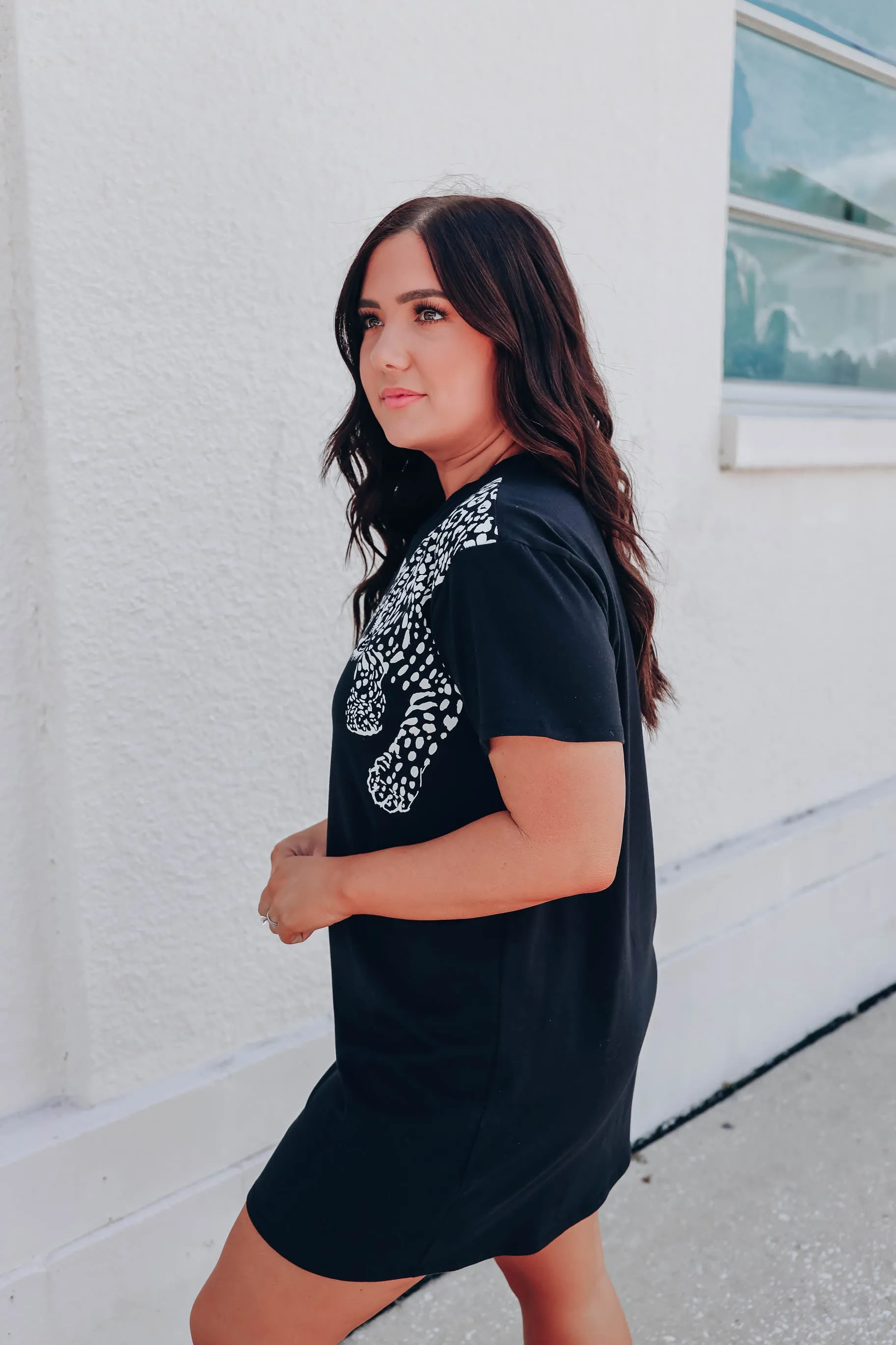 Cheetah Graphic T-shirt Dress - Black