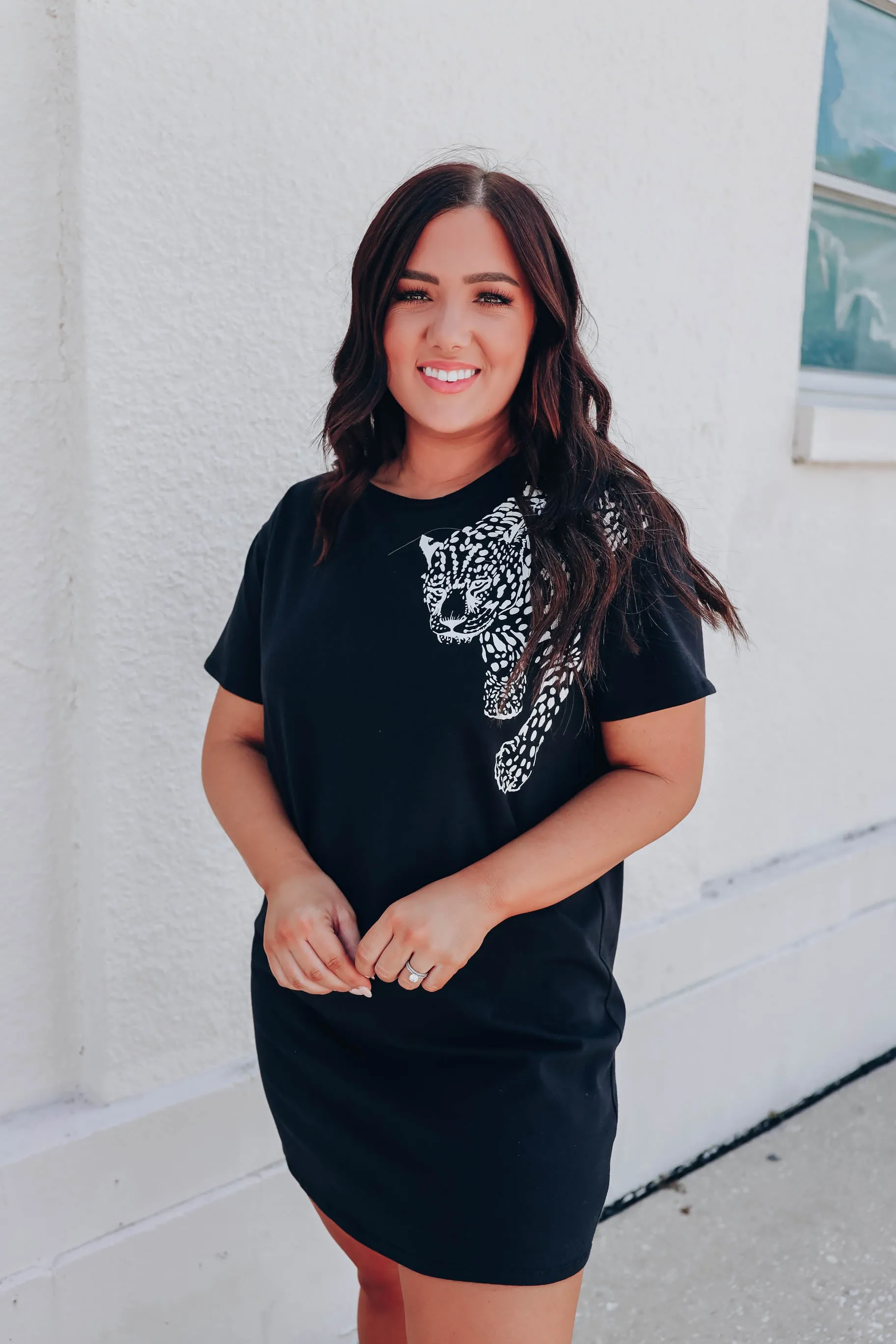 Cheetah Graphic T-shirt Dress - Black