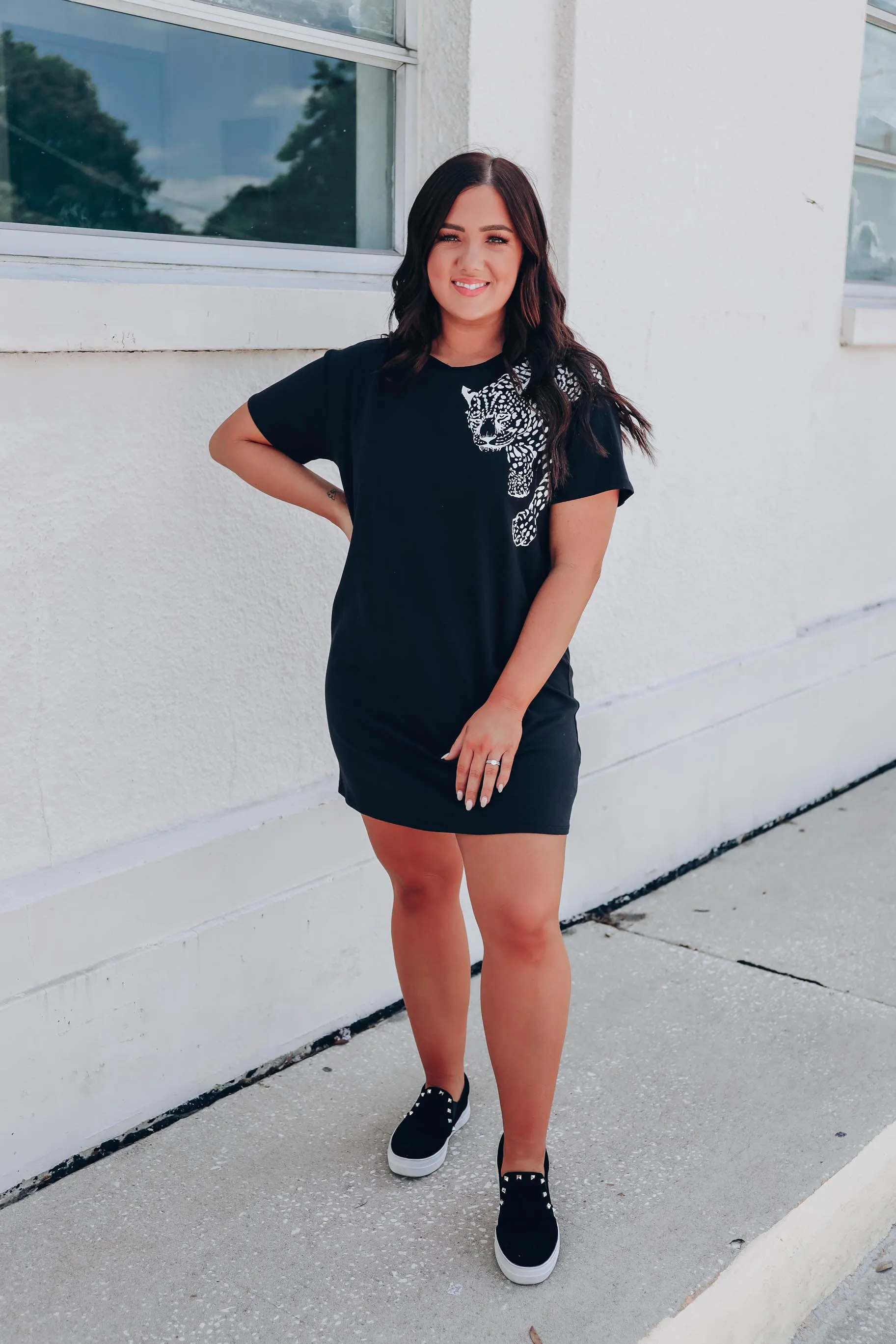 Cheetah Graphic T-shirt Dress - Black