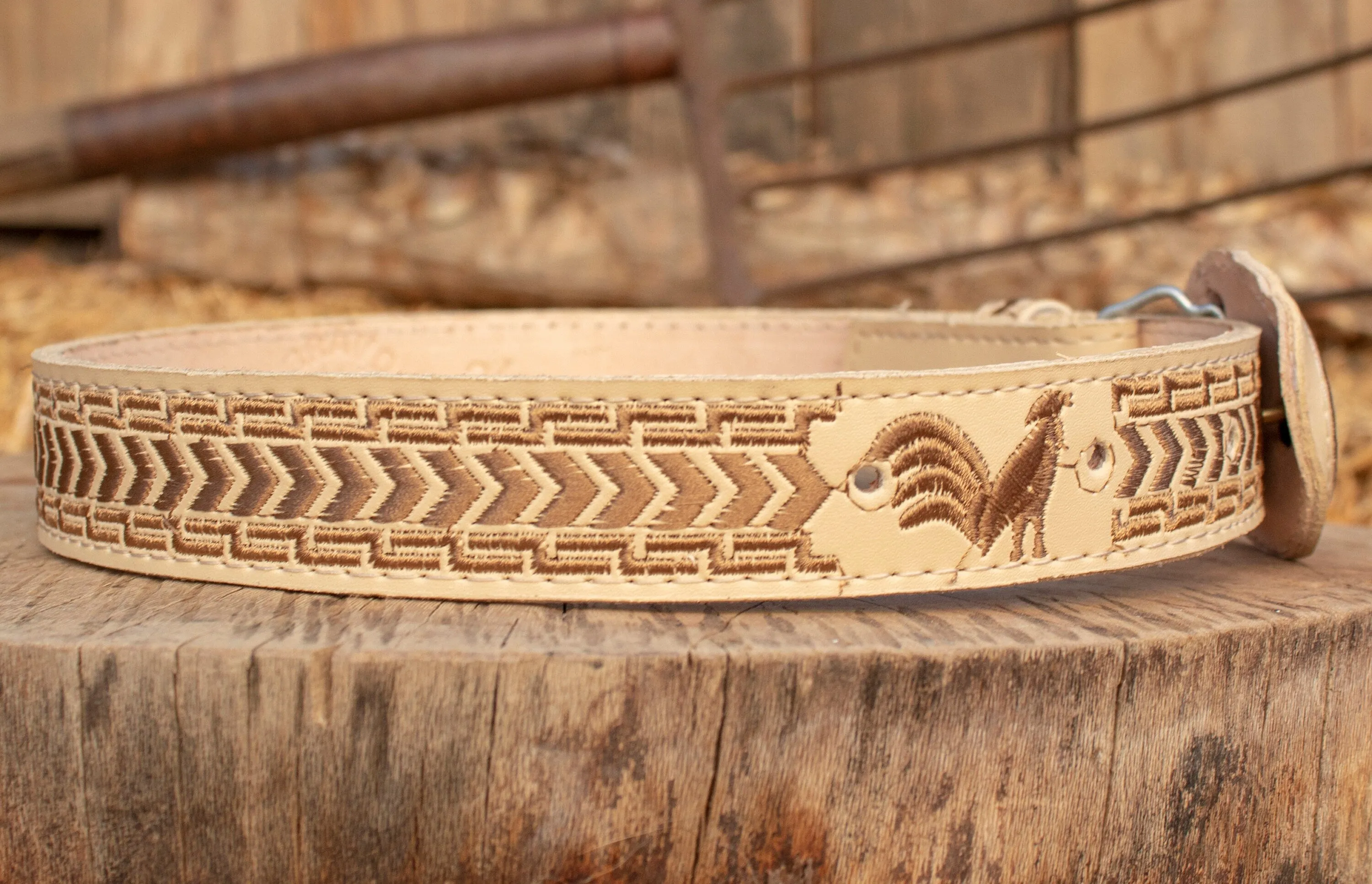 CHILDRENS YOUTH WESTERN ROOSTER GALLO EMBROIDERED COWBOY LEATHER BELT