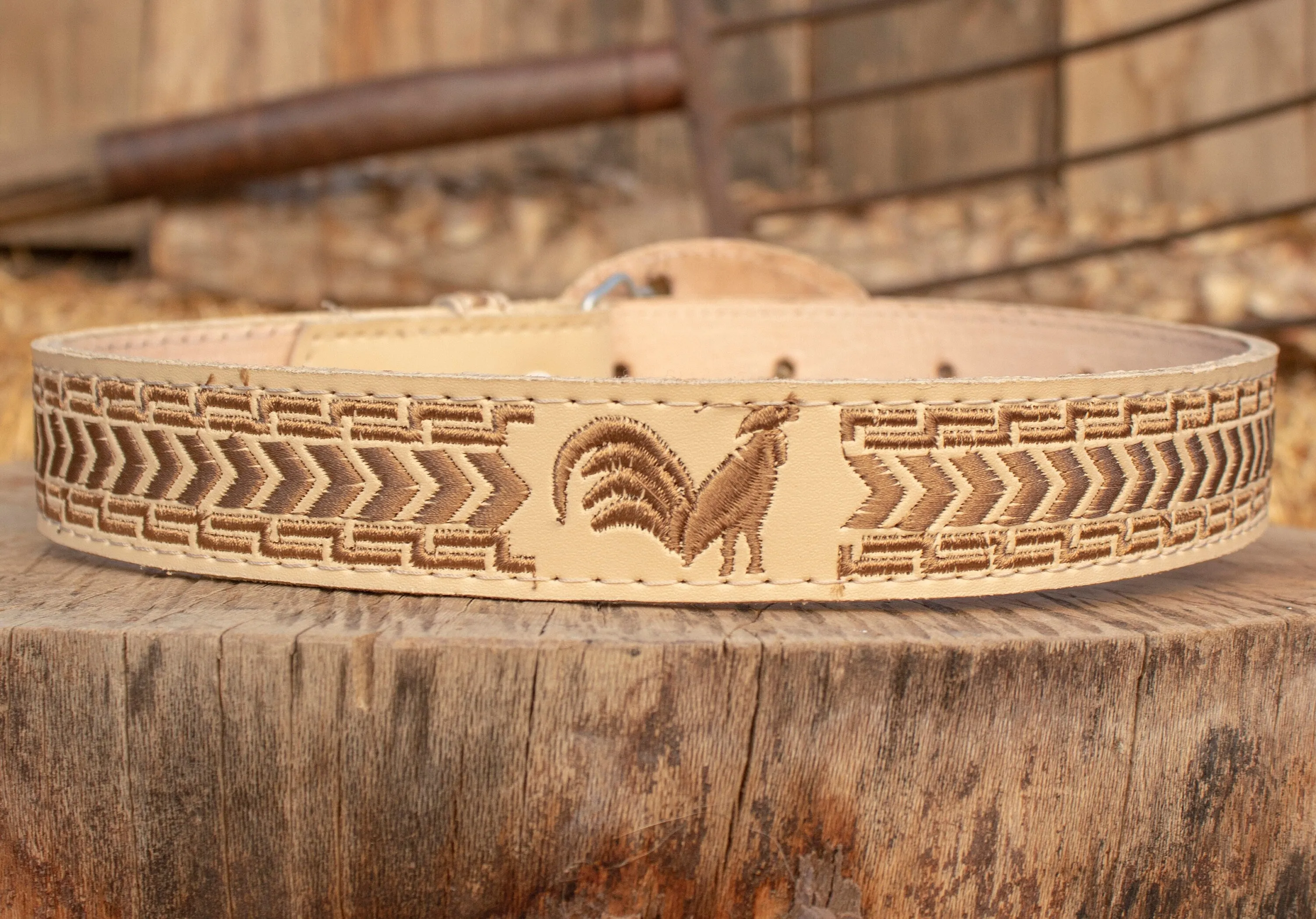 CHILDRENS YOUTH WESTERN ROOSTER GALLO EMBROIDERED COWBOY LEATHER BELT