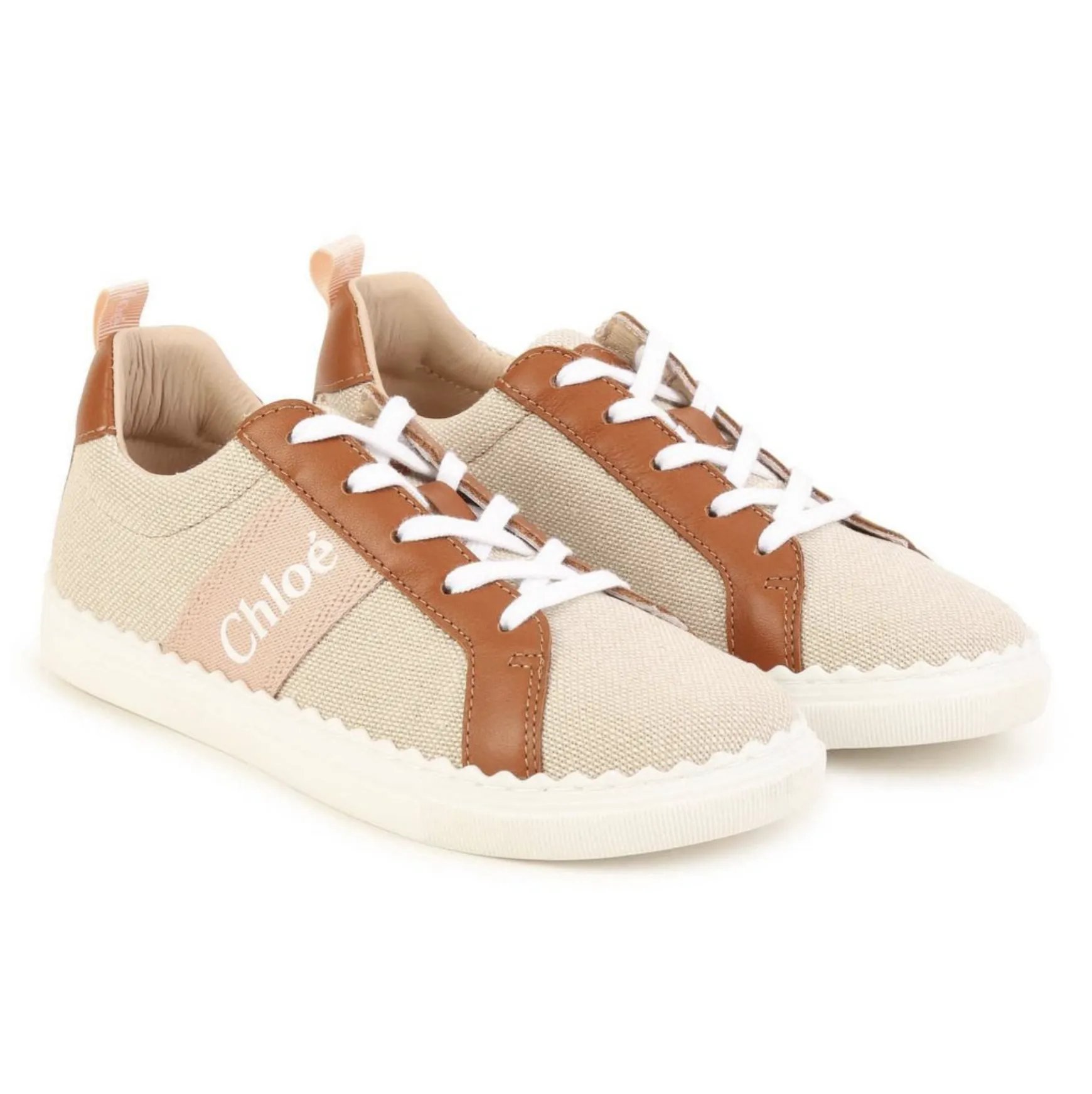 Chloe - Cotton/Leather Sneakers - Light Beige
