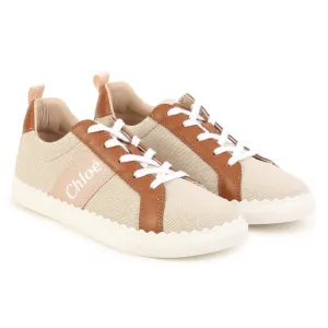 Chloe - Cotton/Leather Sneakers - Light Beige