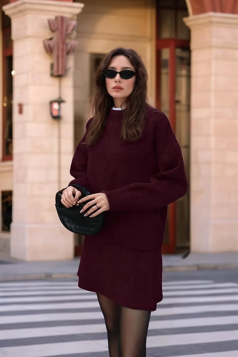 Chouyatou Women Sweater Skirt Sets 2 Pieces Outfits Loose Fit Pullover Sweater Knitted Mini Skirt
