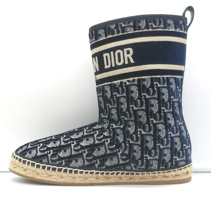 Christian Dior Granville Shearling Espadrille Boots Navy Velvet Oblique Size 39