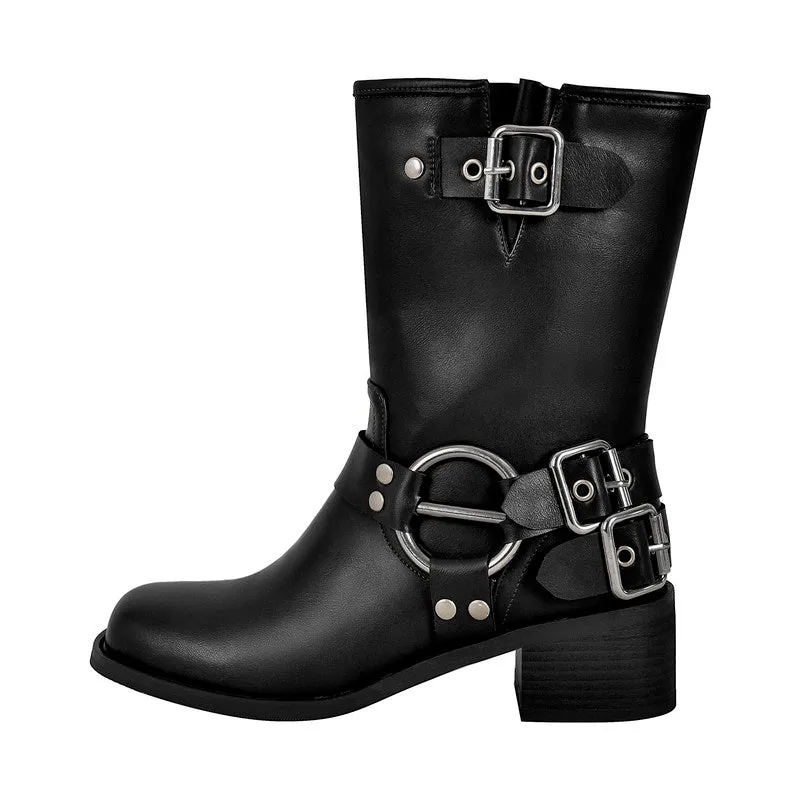 Chunky Heel Buckle Ankle Boots