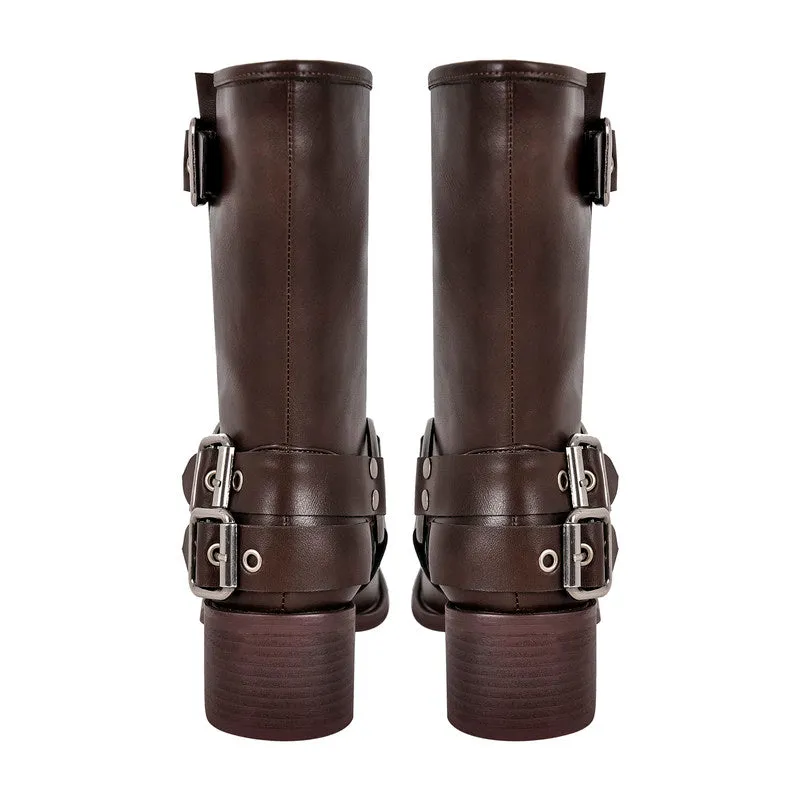 Chunky Heel Buckle Ankle Boots