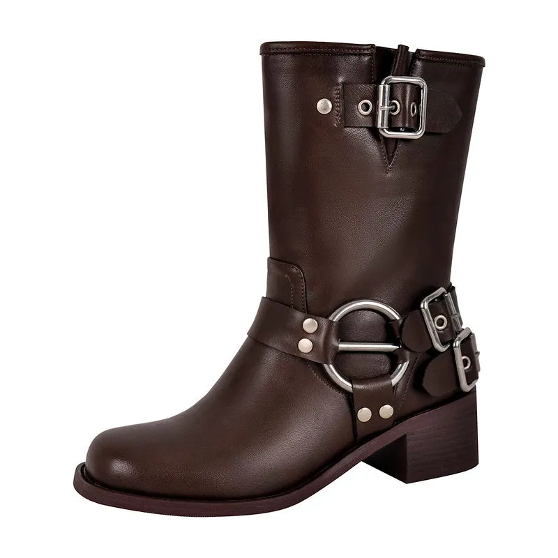 Chunky Heel Buckle Ankle Boots