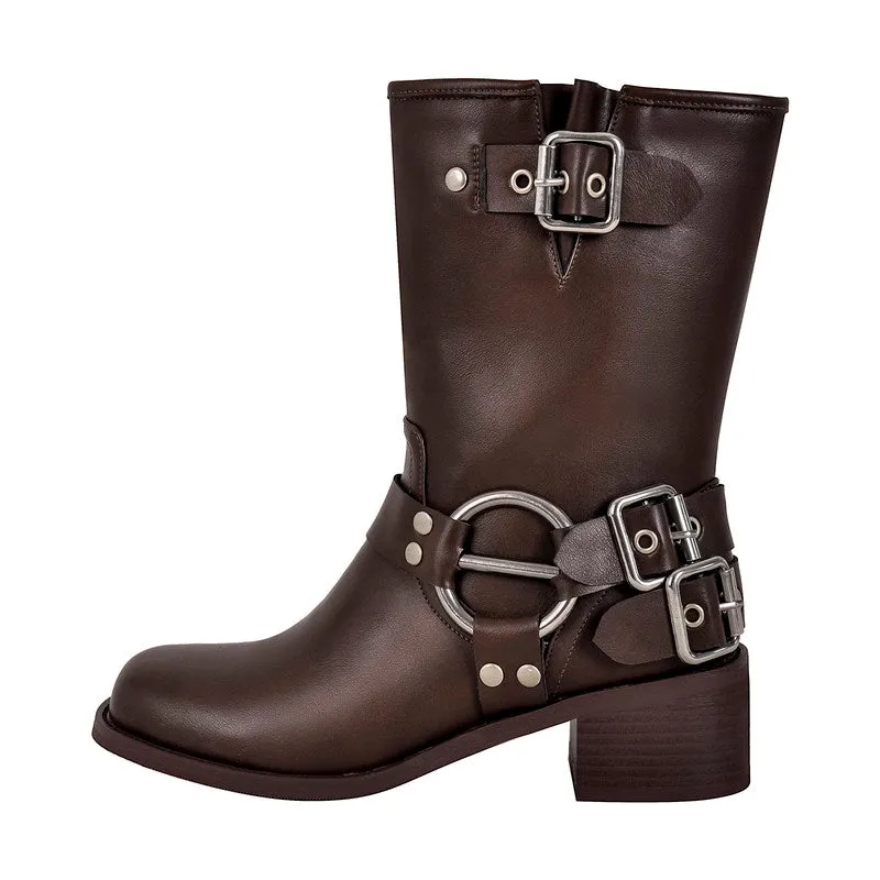 Chunky Heel Buckle Ankle Boots