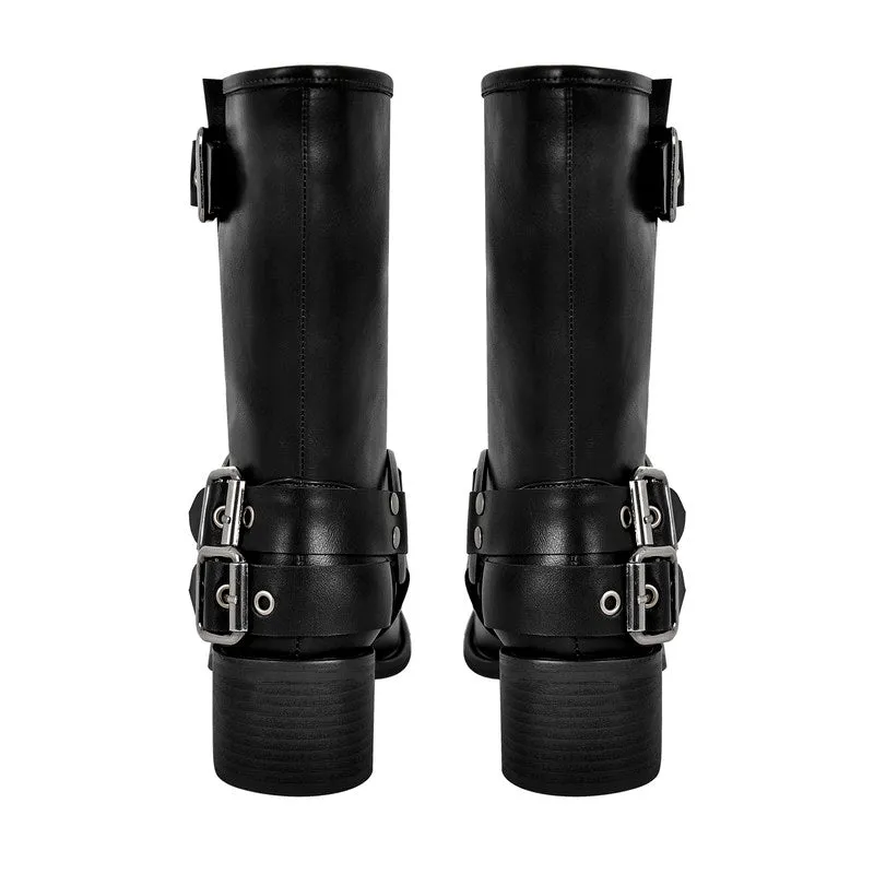 Chunky Heel Buckle Ankle Boots