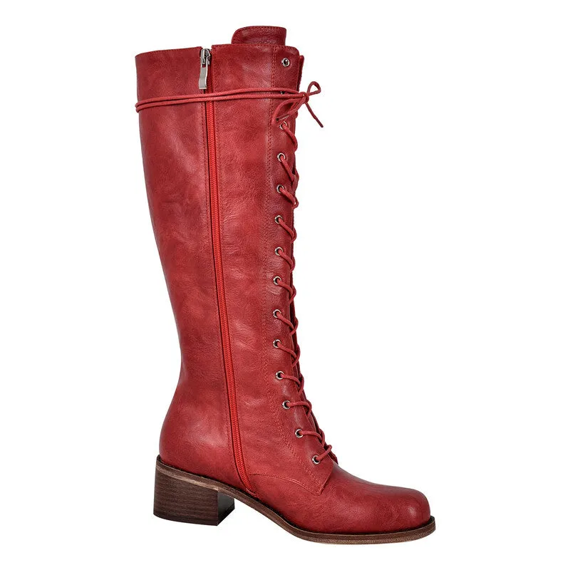 Chunky Heel Lace Up Square Toe Boots