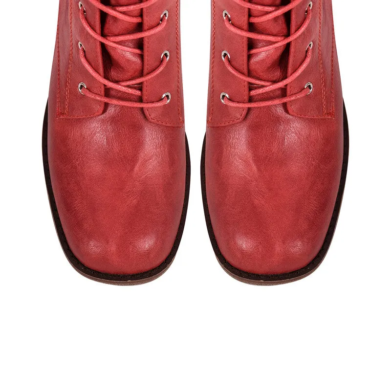 Chunky Heel Lace Up Square Toe Boots