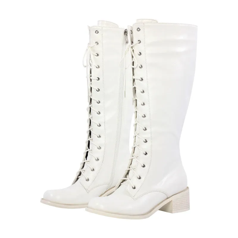 Chunky Heel Lace Up Square Toe Boots