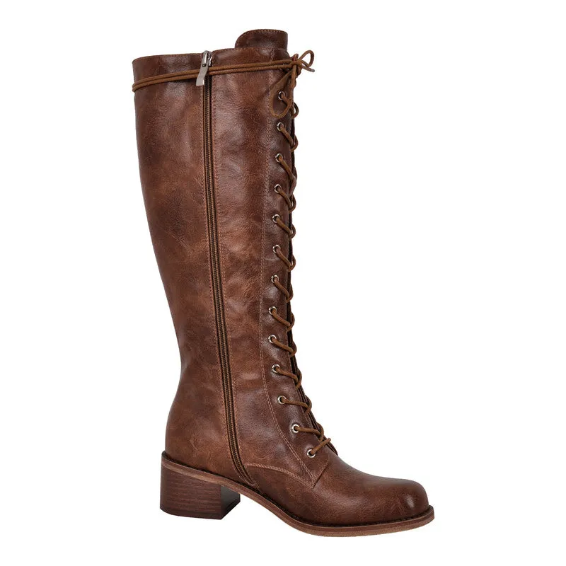 Chunky Heel Lace Up Square Toe Boots