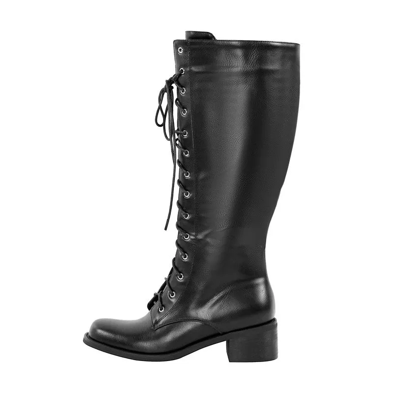 Chunky Heel Lace Up Square Toe Boots