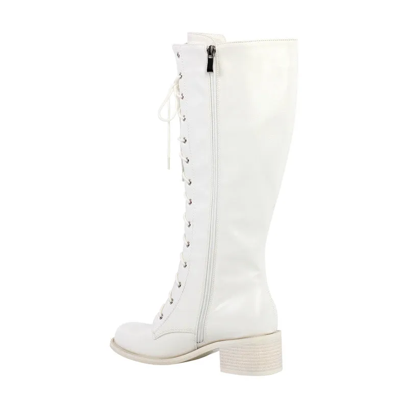 Chunky Heel Lace Up Square Toe Boots