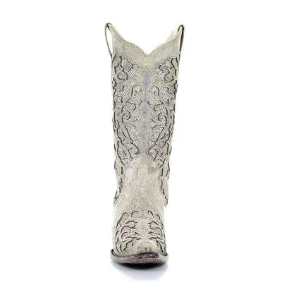 CORRAL WHITE GLITTER INLAY AND CRYSTALS A3322