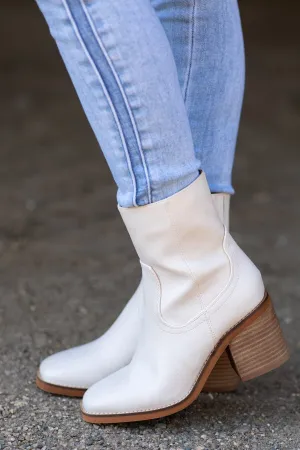 Cream Square Toe Booties