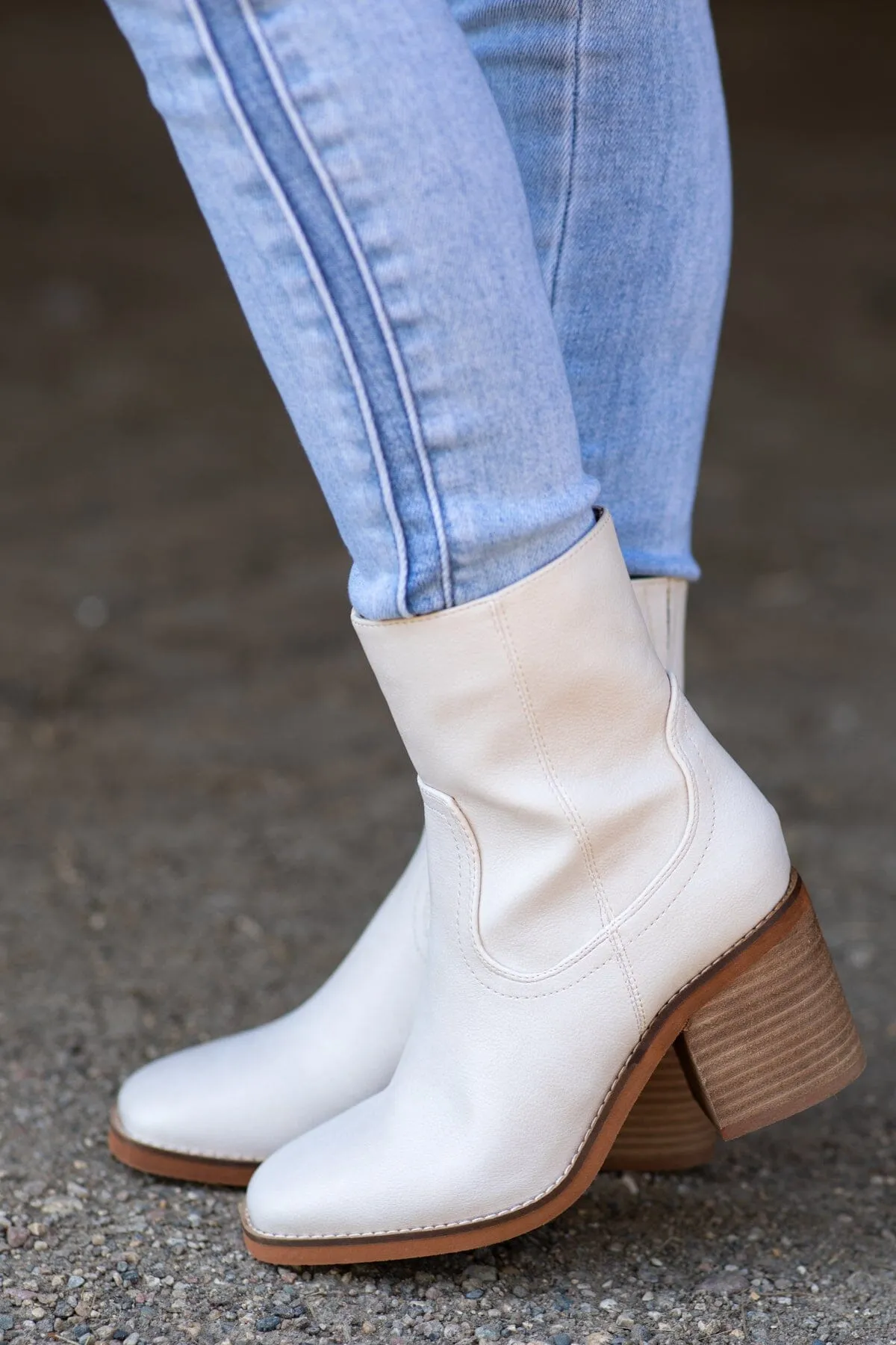 Cream Square Toe Booties