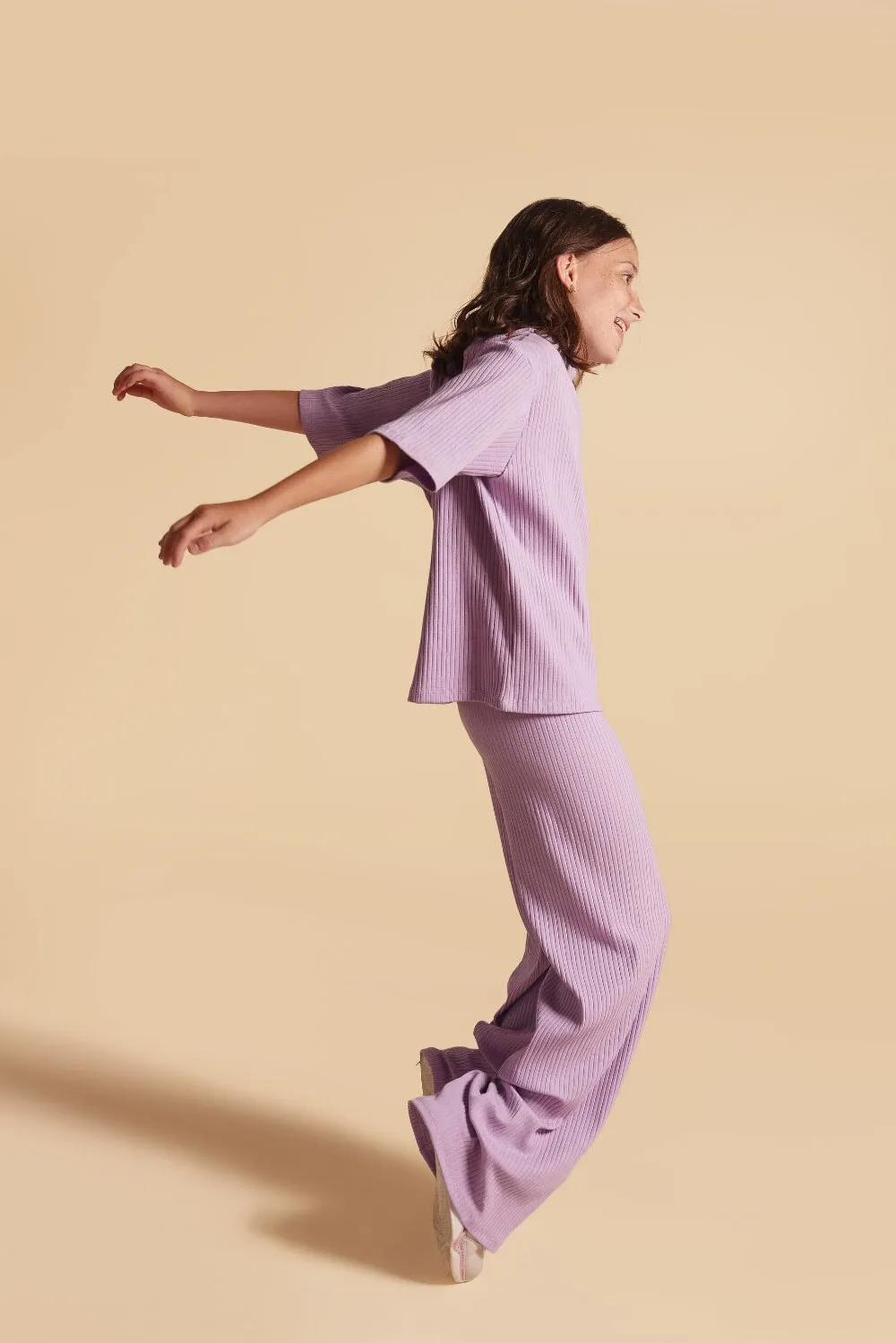 Danny Wide Leg Pants | Lavender Macaron Large Rib