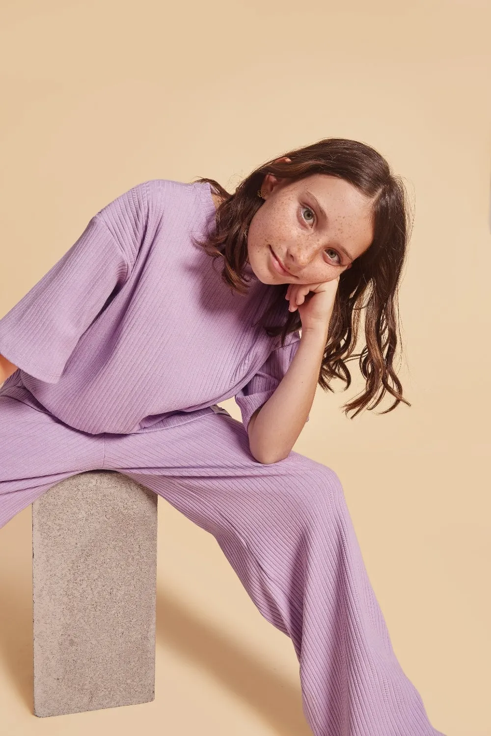 Danny Wide Leg Pants | Lavender Macaron Large Rib