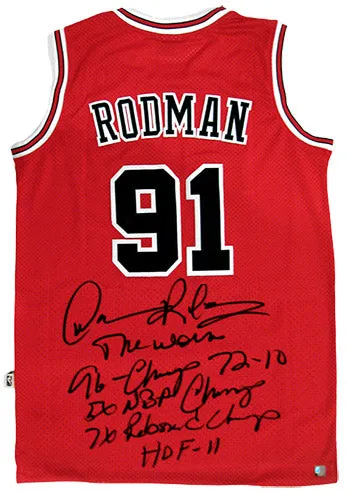 Dennis Rodman Signed Autographed Chicago Bulls Basketball Jersey w/ Stats (ASI COA)