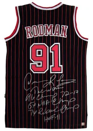 Dennis Rodman Signed Autographed Chicago Bulls Basketball Jersey w/ Stats (ASI COA)