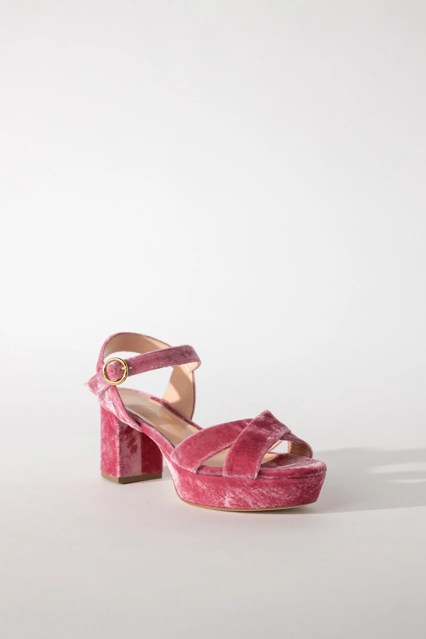 Diedre Sandal in Rose Crushed Velvet