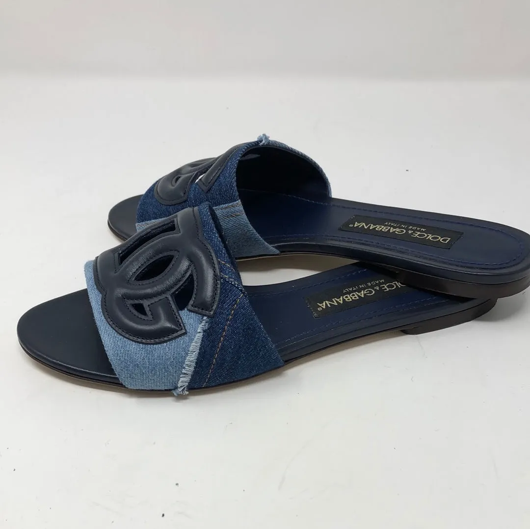 Dolce & Gabbana Denim Two Tone and Navy Leather Sandal