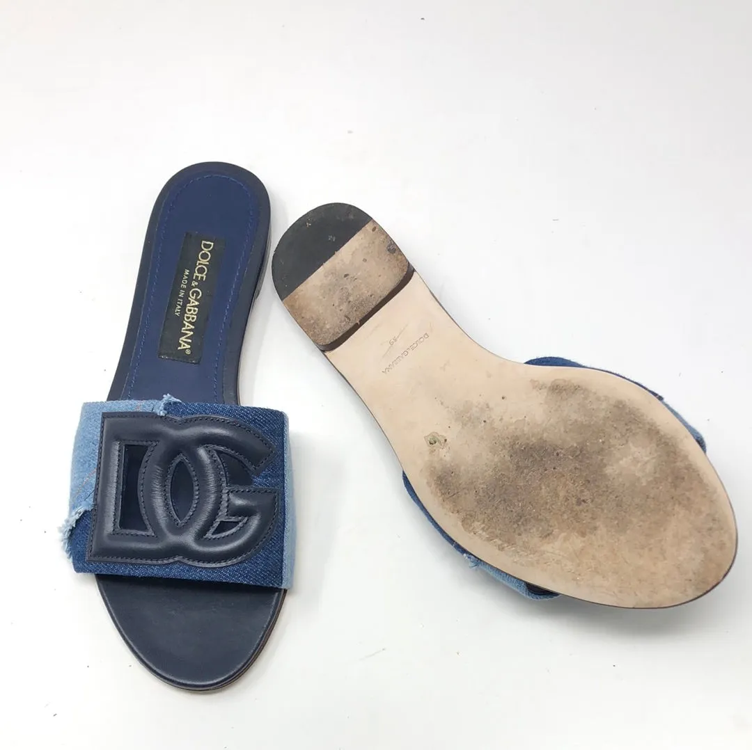 Dolce & Gabbana Denim Two Tone and Navy Leather Sandal