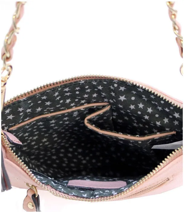 D'Orcia | Stud Braid Chain Bling Messenger Purse Black & Gold Chain