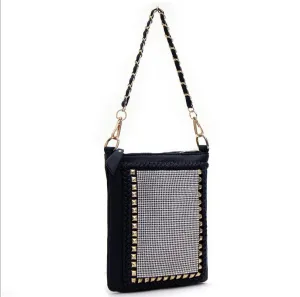 D'Orcia | Stud Braid Chain Bling Messenger Purse Black & Gold Chain