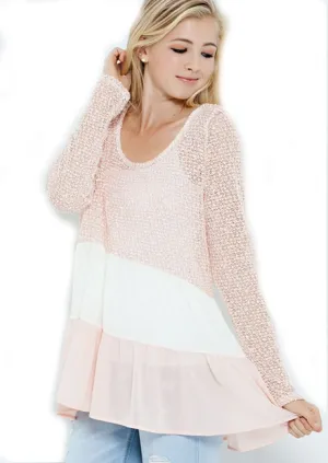 Entro | Tri Color Tunic Top Pink