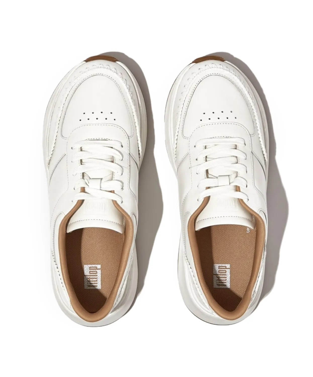 F-mode Crochet-Stitch Leather Flatform Sneakers White