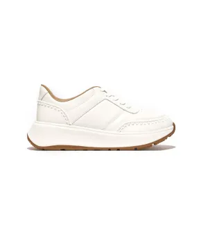 F-mode Crochet-Stitch Leather Flatform Sneakers White