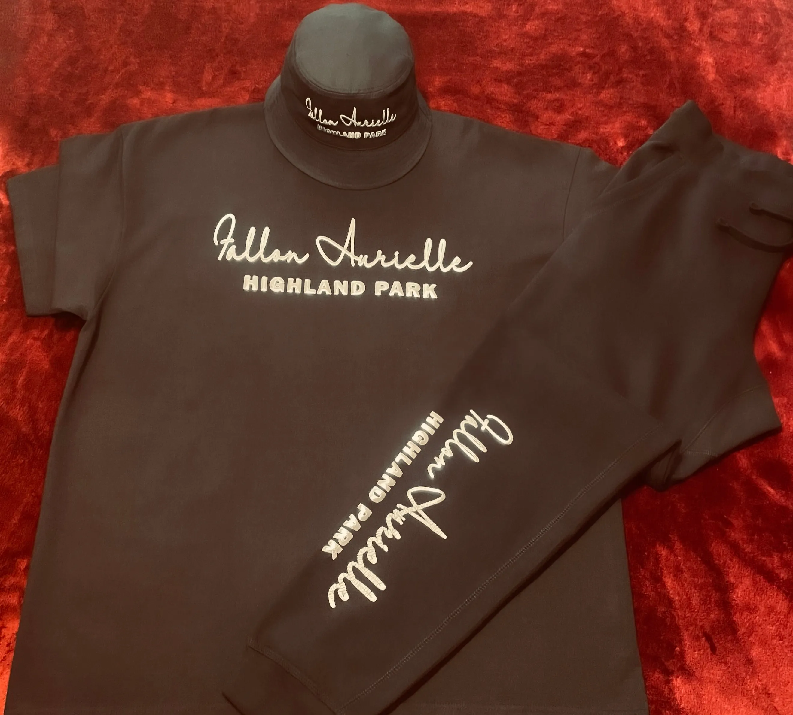 Fallon Aurielle & F.A. Unisex Signature 3 Piece Highland Park Rep Yo Set Bucket Hat Jogger Set (Black, White & Silver)