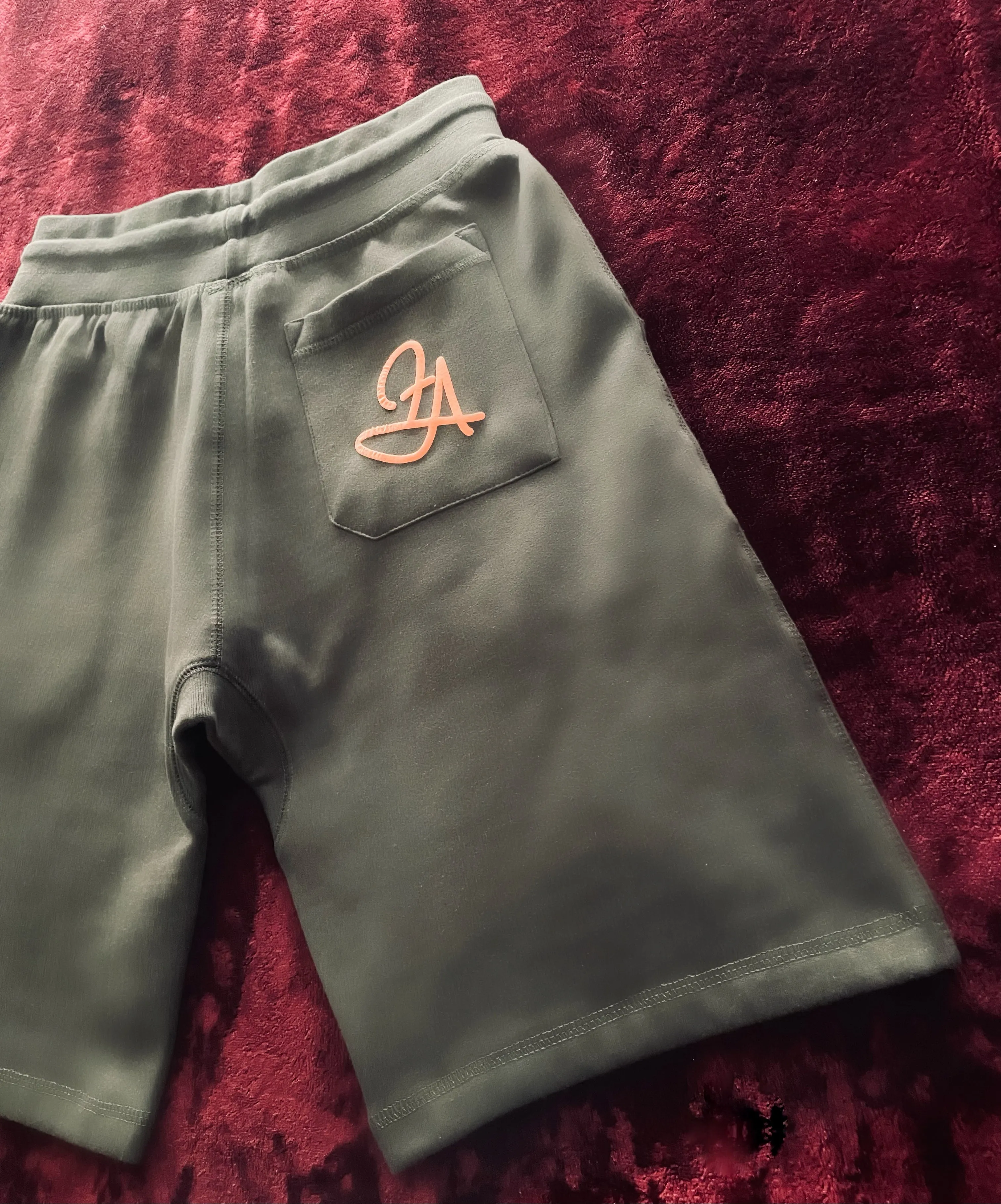 Fallon Aurielle Unisex Signature 3 Piece Detroit Rep Yo Set Short Set (Olive Green & Neon Orange)
