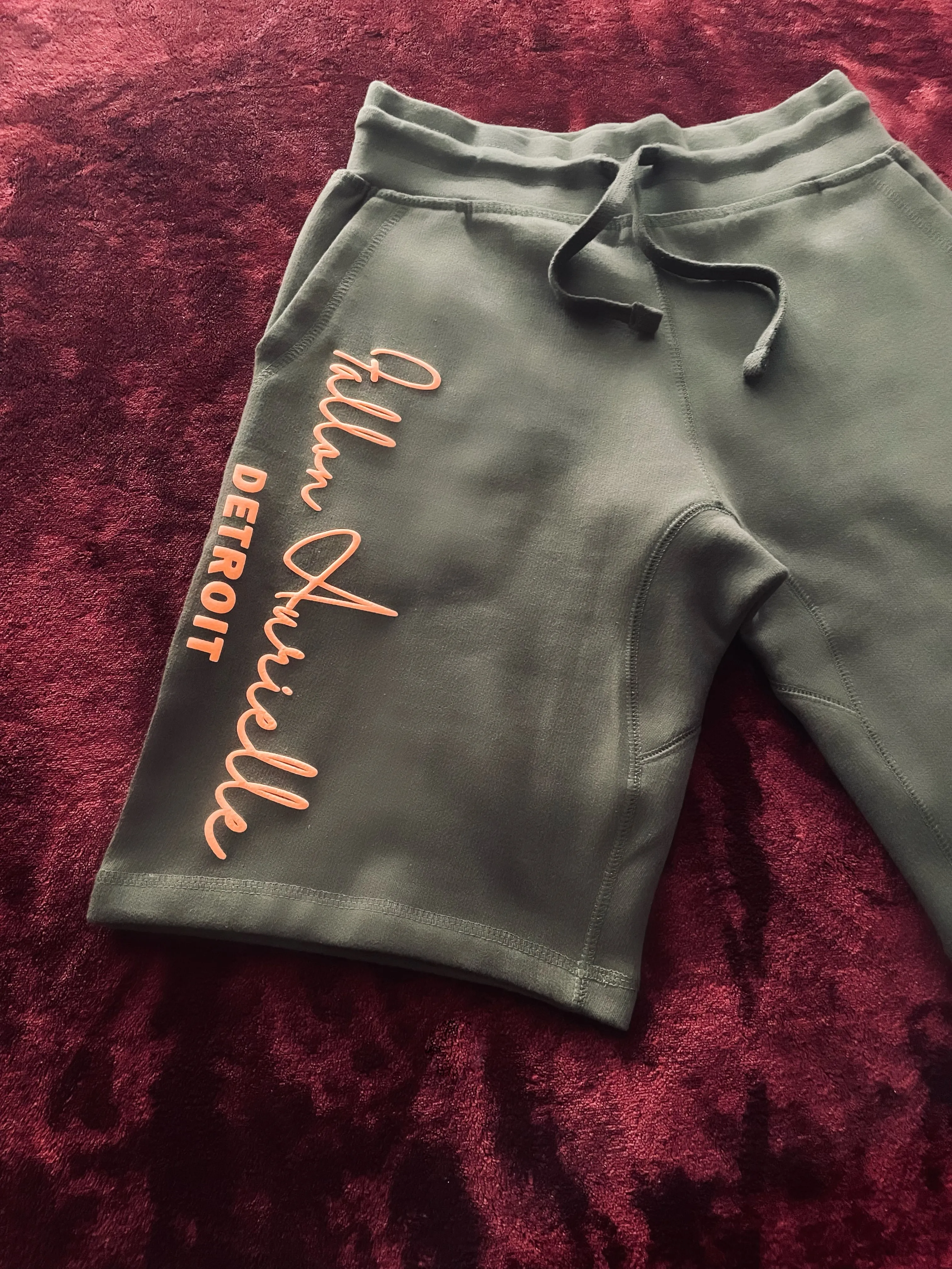 Fallon Aurielle Unisex Signature 3 Piece Detroit Rep Yo Set Short Set (Olive Green & Neon Orange)