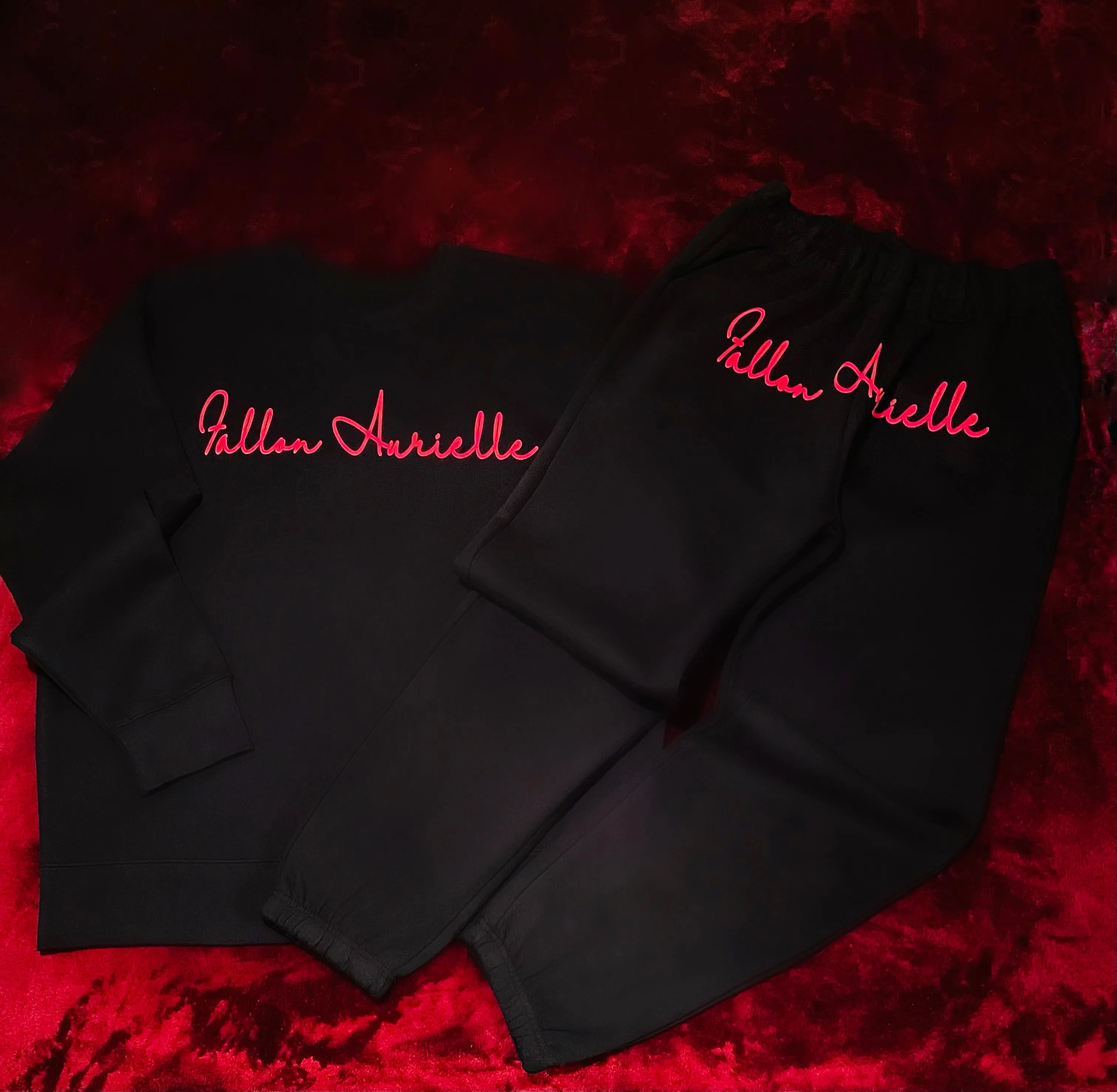 Fallon Aurielle Unisex Signature Classic Crewneck Jogging Set (Black & Red)