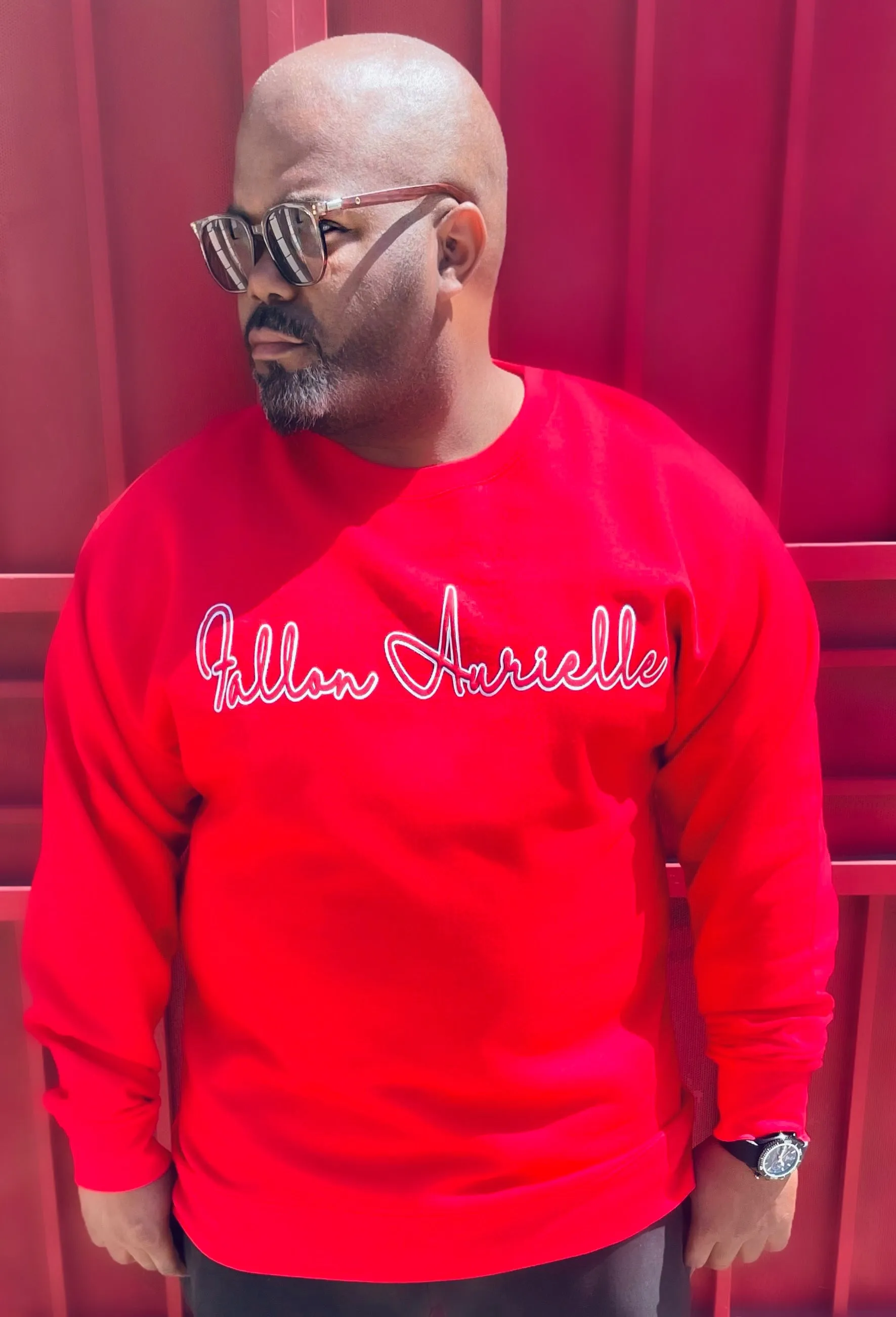 Fallon Aurielle Unisex Signature Classic Crewneck Sweater (Red & White)