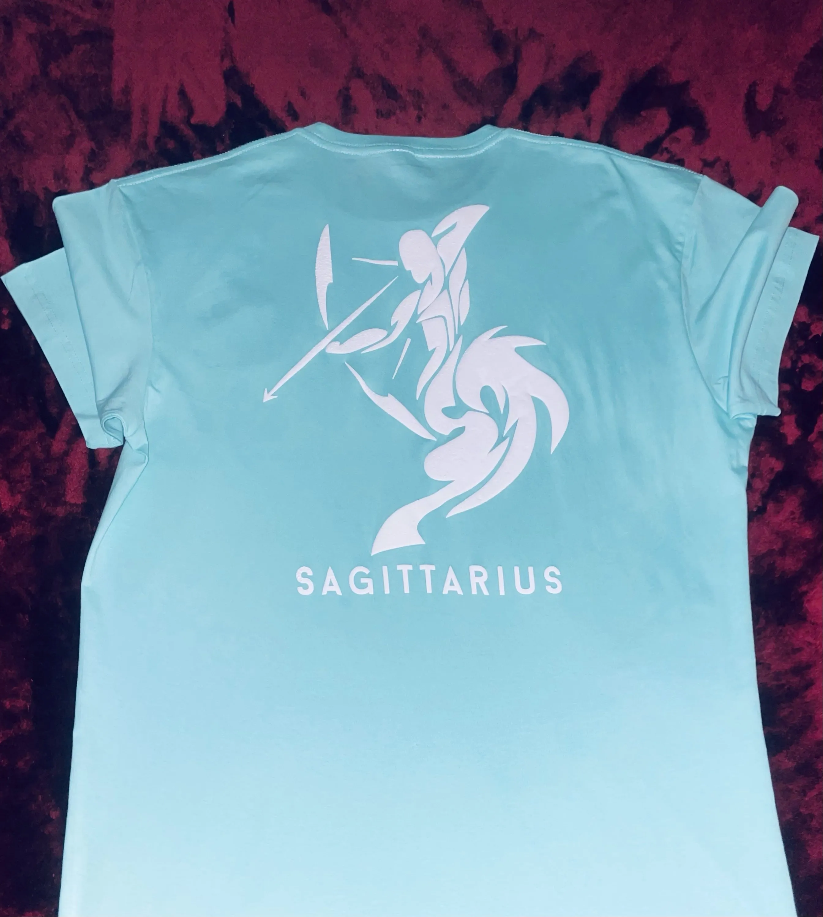 Fallon Aurielle Unisex Signature Sagittarius Logo & Name Zodiac T-Shirt (Seafoam Green & White)