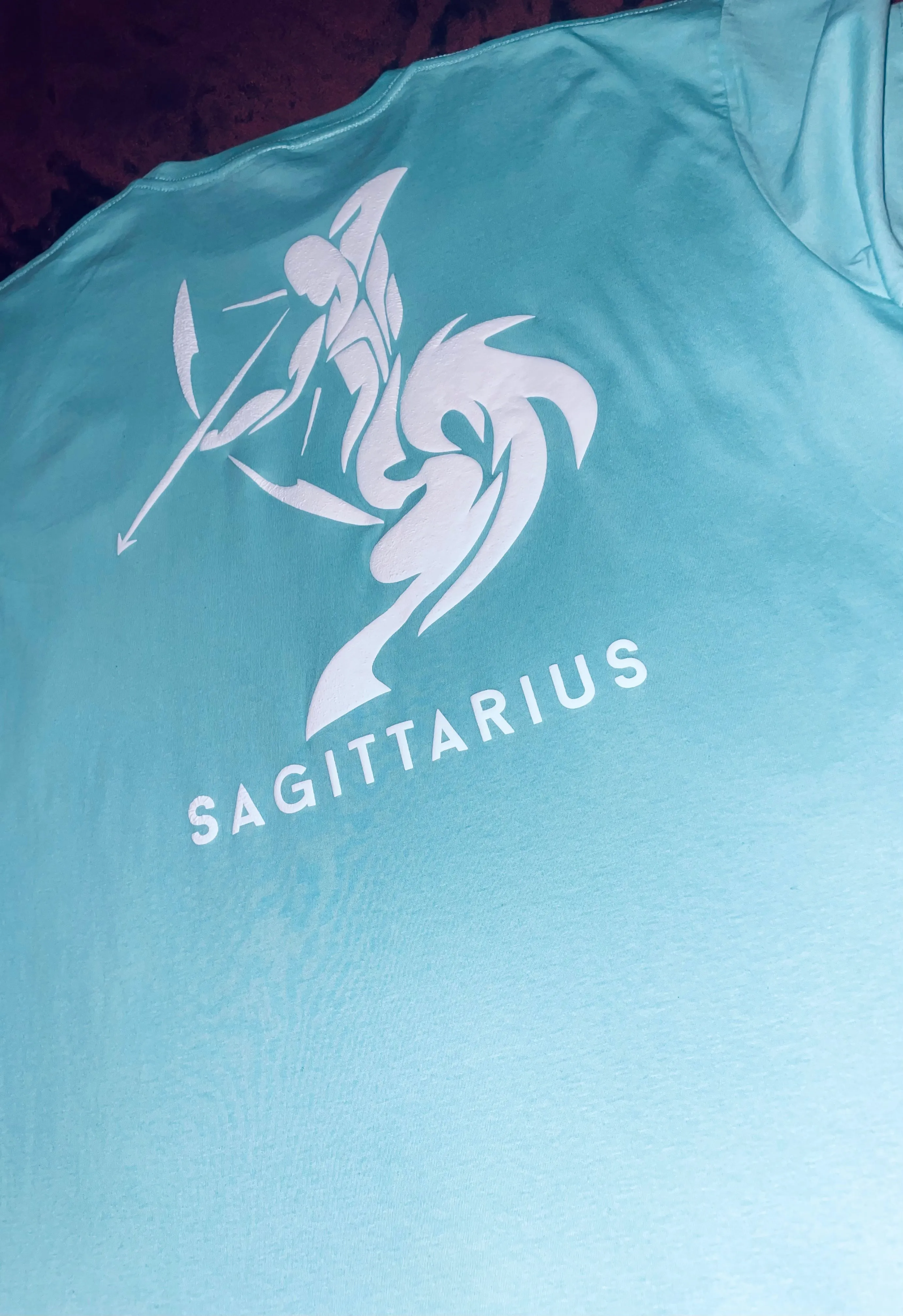 Fallon Aurielle Unisex Signature Sagittarius Logo & Name Zodiac T-Shirt (Seafoam Green & White)