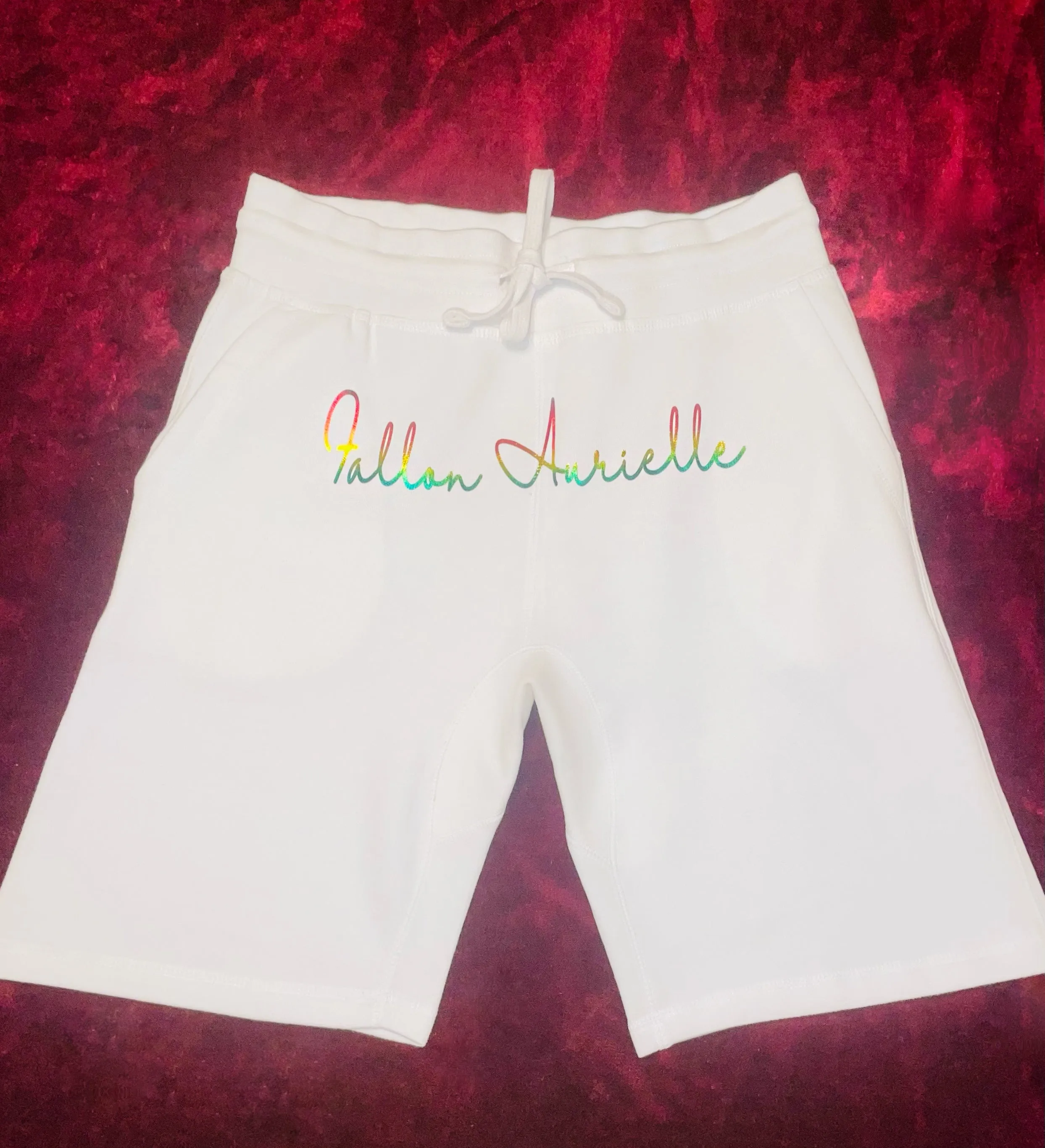 Fallon Aurielle Unisex Signature Taurus Bull Logo & Name Zodiac Short Set (White & Rainbow)