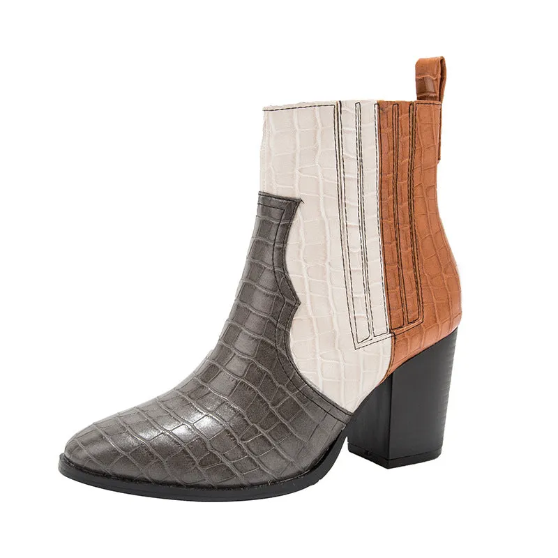 Fashion High-heeled Color Snakeskin Booties