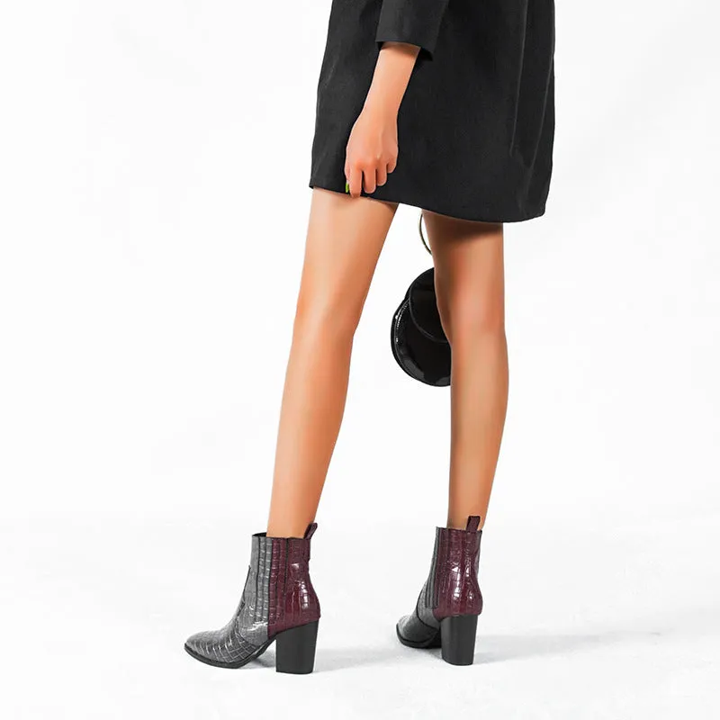 Fashion High-heeled Color Snakeskin Booties